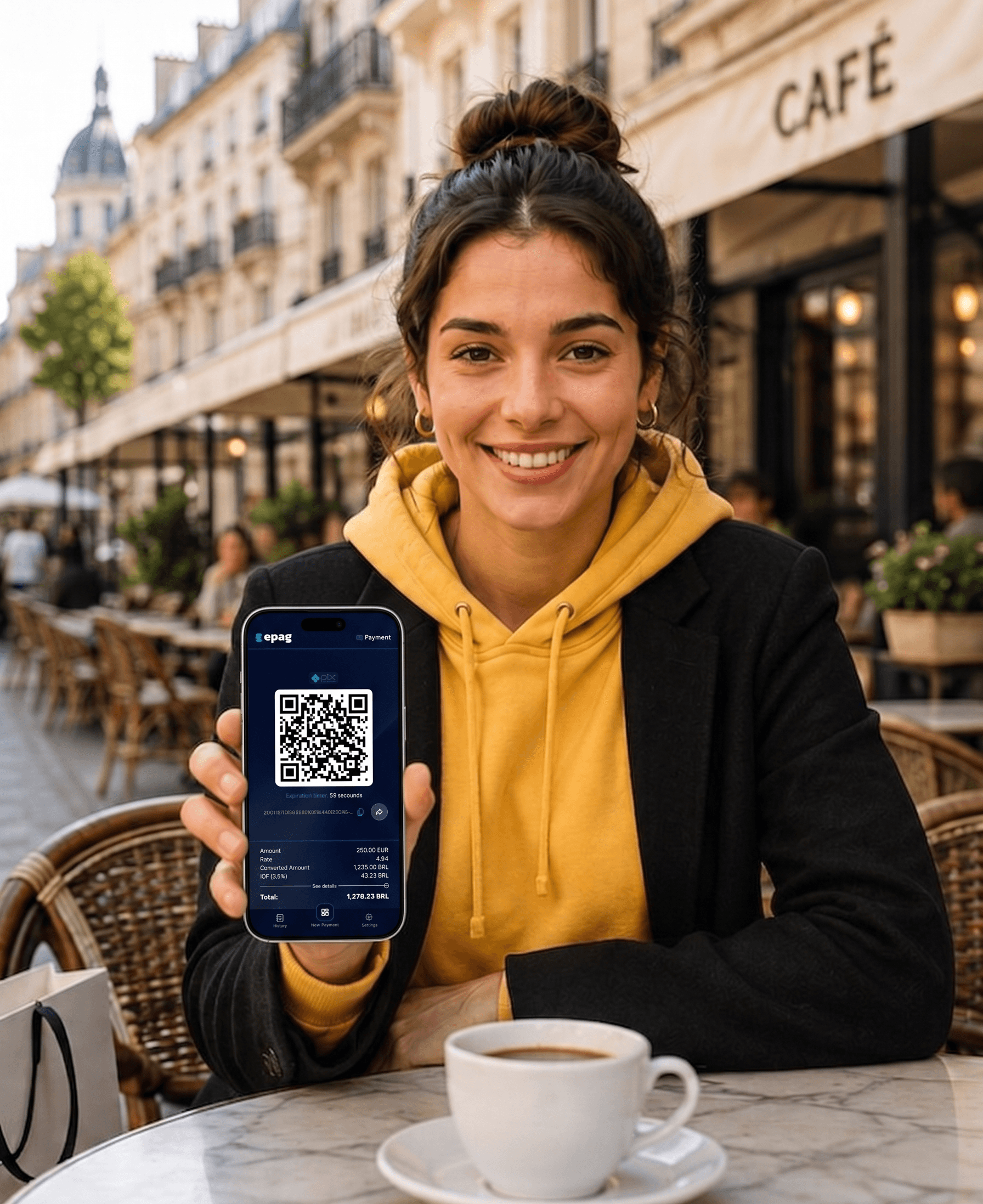 Merchant accepting Pix at a European café